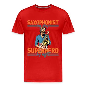 Funny Saxophone Design Jazz Music Lover - Men's Premium Organic T-Shirt - red - Front - Damien (186cm)