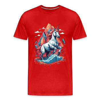 Lustige Einhörner Leuchtende Farben Einhorn - Männer Premium Bio T-Shirt - Rot - Vorne - Damien (186cm)