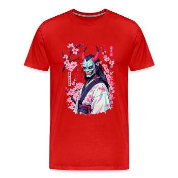 Oni Samouraï Vaporwave Esthétique Japon Culture - T-shirt bio Premium Homme - rouge - Devant - Damien (186cm)