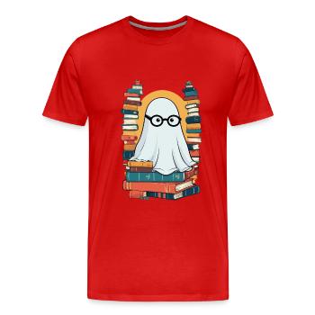 Lesendes Halloween Gespenst Buchliebhaber Stil - Männer Premium Bio T-Shirt - Rot - Vorne - Damien (186cm)