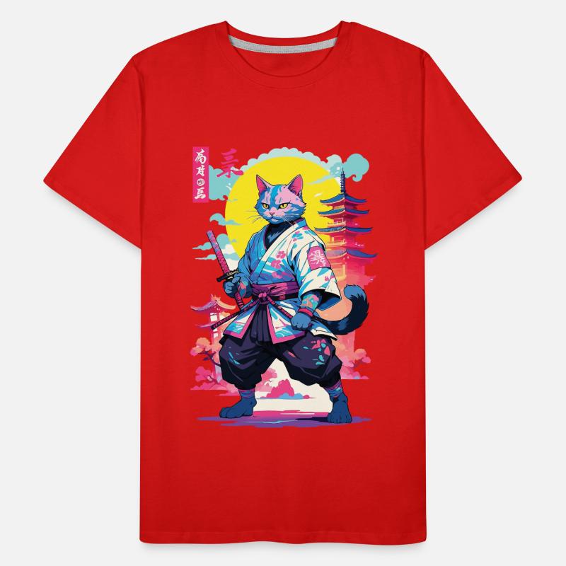 Conception esthétique Samurai Cat Vaporwave T-shirt bio Premium Homme