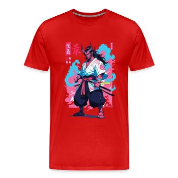 Samouraï Oni Yokai Esthétique Style Vaporwave - T-shirt bio Premium Homme - rouge - Devant - Damien (186cm)
