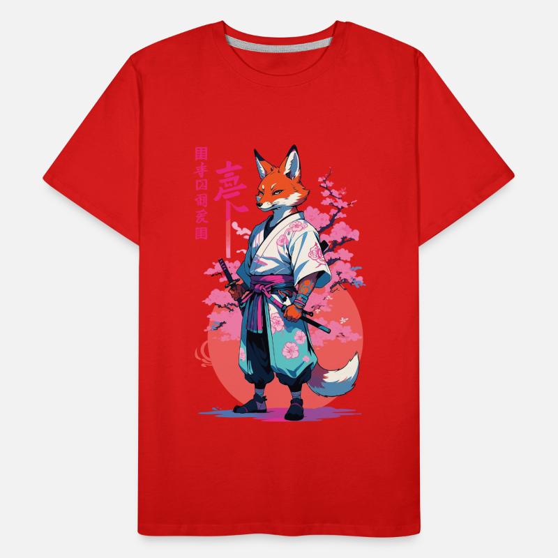 Kitsune Samurai Fox Aesthetic Vaporwave Style Men's Premium Organic T-Shirt