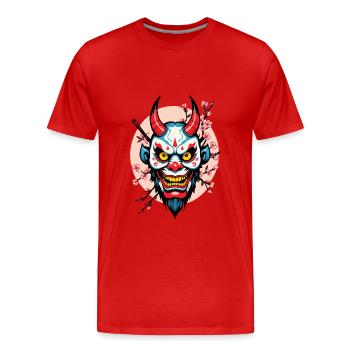 Oni Masque Démon Samouraï Japonais - T-shirt bio Premium Homme - rouge - Devant - Damien (186cm)