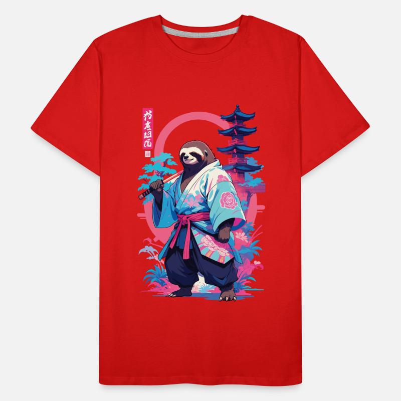 Samurai Sloth Aesthetic Vaporwave Style Men's Premium Organic T-Shirt