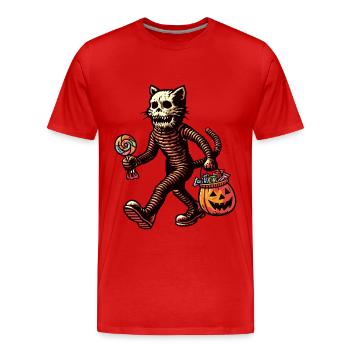 Chat zombie mort-vivant Halloween - T-shirt bio Premium Homme - rouge - Devant - Damien (186cm)