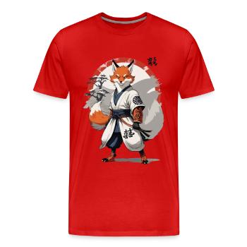 Kitsune Samurai Fuchs Vintage Ukiyo-e Stil - Männer Premium Bio T-Shirt - Rot - Vorne - Damien (186cm)