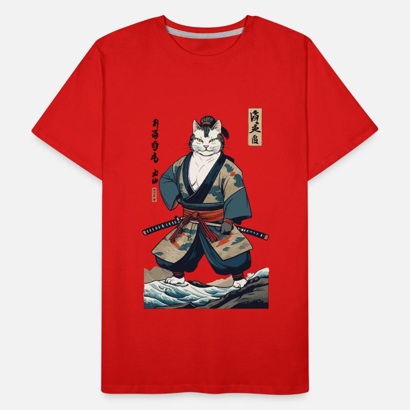 Samurai Katze Vintage Ukiyo-E Japanisches Männer Premium Bio T-Shirt