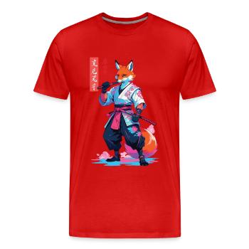 Kitsune Samurai Fox Esthétique Style Vaporwave - T-shirt bio Premium Homme - rouge - Devant - Damien (186cm)