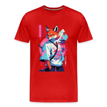 Kitsune Samurai Fox Esthétique Style Vaporwave - T-shirt bio Premium Homme - rouge - Devant - Damien (186cm)