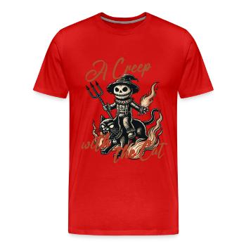 Halloween : Une aventure effrayante avec le chat - T-shirt bio Premium Homme - rouge - Devant - Damien (186cm)
