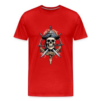 Piratenflaggen Skull Jolly Roger Pirat Kostüm - Männer Premium Bio T-Shirt - Rot - Vorne - Damien (186cm)