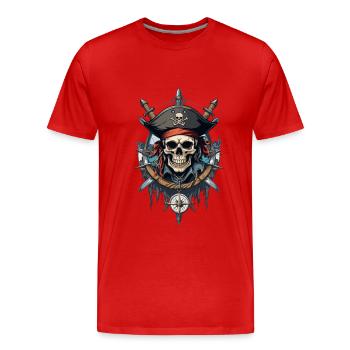 Piratenflaggen Skull Jolly Roger Pirat Kostüm - Männer Premium Bio T-Shirt - Rot - Vorne - Damien (186cm)