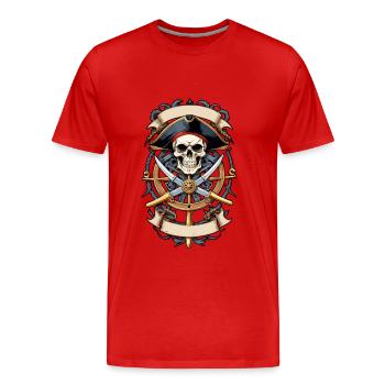 Piratenflaggen Skull Jolly Roger Pirat Kostüm - Männer Premium Bio T-Shirt - Rot - Vorne - Damien (186cm)