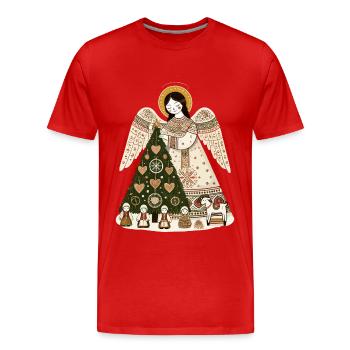 Christmas Angel with Christmas Tree - Men's Premium Organic T-Shirt - red - Front - Damien (186cm)