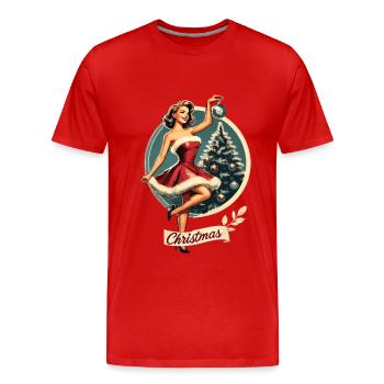 Weihnachtliches Retro Pin-Up Motiv - Männer Premium Bio T-Shirt - Rot - Vorne - Damien (186cm)