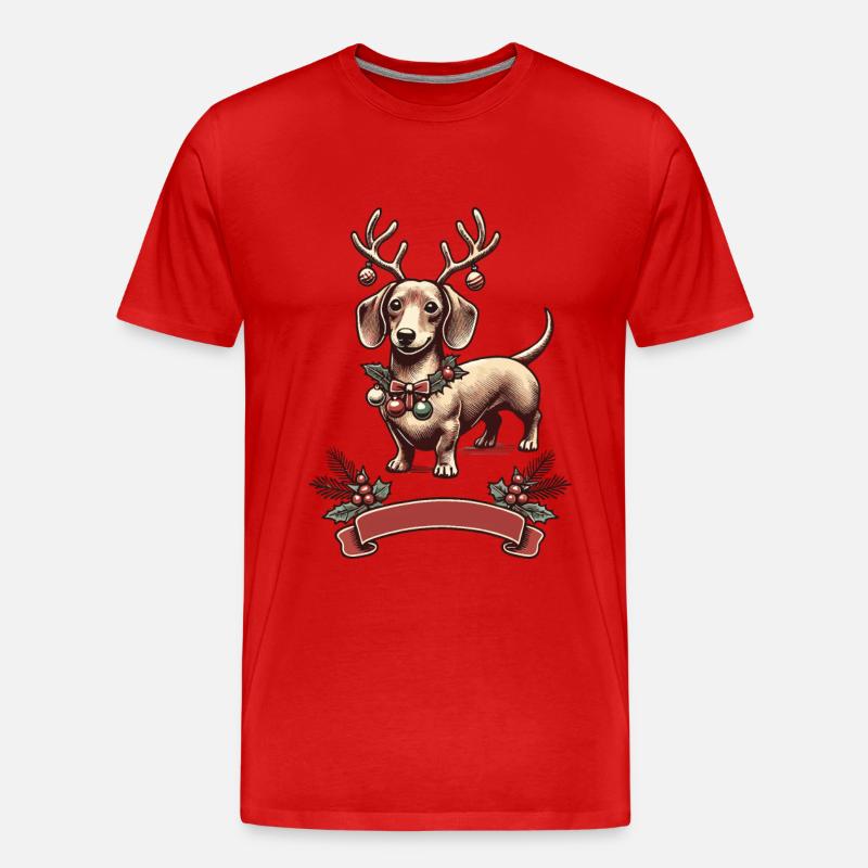 Weihnachtlicher Dackel Mit Geweih - Männer Premium Bio T-Shirt - Rot