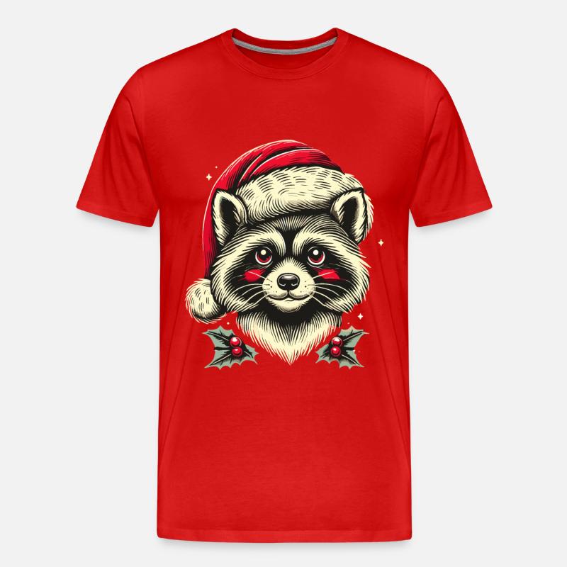 Fröhlicher Waschbär Weihnachten - Männer Premium Bio T-Shirt - Rot