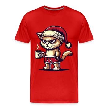 Funny Grumpy Christmas Cat - Men's Premium Organic T-Shirt - red - Front - Damien (186cm)