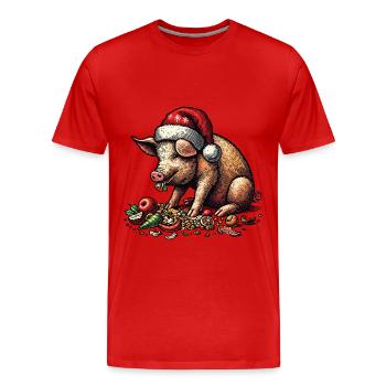 Cochon de Noël à l’appétit festif - T-shirt bio Premium Homme - rouge - Devant - Damien (186cm)