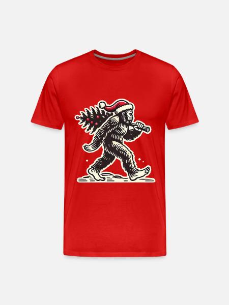 Christmas Bigfoot with Tree - Men's Premium Organic T-Shirt - red