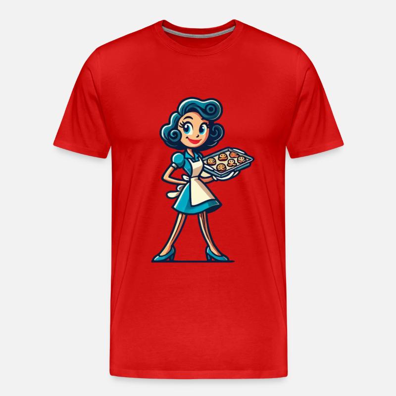 Fröhliche Bäckerin Mit Kekstablett - Männer Premium Bio T-Shirt - Rot