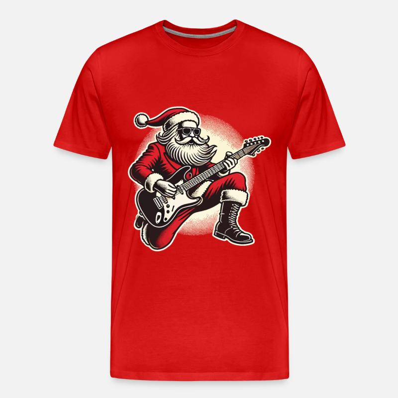 Rockender Weihnachtsmann Mit Gitarre - Männer Premium Bio T-Shirt - Rot