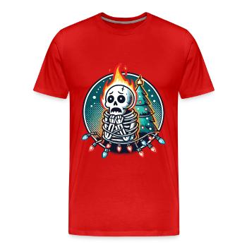 Squelette avec des guirlandes lumineuses peur à Noël - T-shirt bio Premium Homme - rouge - Devant - Damien (186cm)