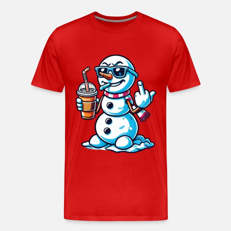Cooler Schneemann Mit Mittelfinger Statement - Männer Premium Bio T-Shirt - Rot