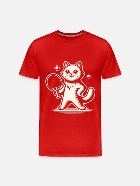 Cute cat playing table tennis - Men's Premium Organic T-Shirt - red