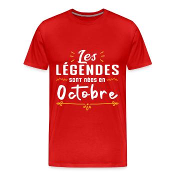 Les légendaires sont nées en octobre - T-shirt bio Premium Homme - rouge - Devant - Damien (186cm)