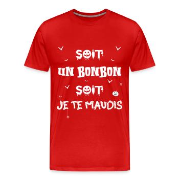 soit bonbon soit je te maudis - T-shirt bio Premium Homme - rouge - Devant - Damien (186cm)