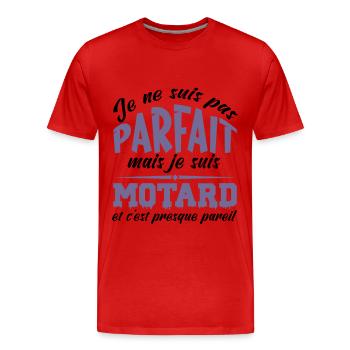 Je ne suis pas parfait mais je suis motard - T-shirt bio Premium Homme - rouge - Devant - Damien (186cm)