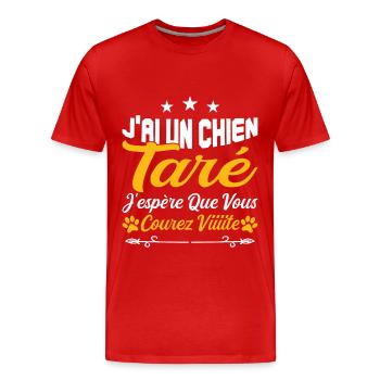 t-shirt j'ai un chien taré courez humour cadeau - T-shirt bio Premium Homme - rouge - Devant - Damien (186cm)