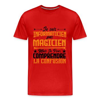 Je suis informaticien pas magicien. - T-shirt bio Premium Homme - rouge - Devant - Damien (186cm)