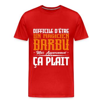 magicien barbu, citations barbe, cadeau magicien - T-shirt bio Premium Homme - rouge - Devant - Damien (186cm)