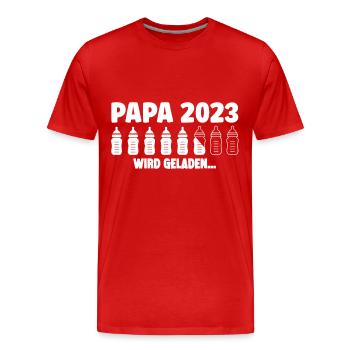 Papa 2023 wird geladen Lustige Schwangerschaft - Männer Premium Bio T-Shirt - Rot - Vorne - Damien (186cm)