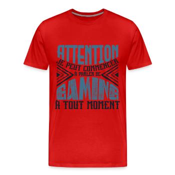 Avertissement, Gaming à tout moment. - T-shirt bio Premium Homme - rouge - Devant - Damien (186cm)