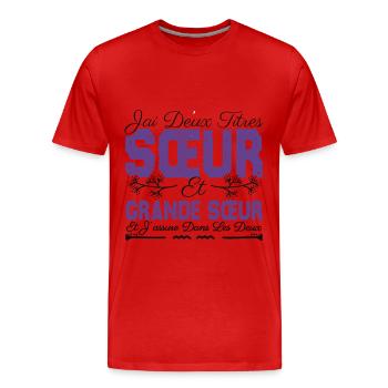 J'ai deux titres Sœur et Grande Sœur Cadeau soeur. - T-shirt bio Premium Homme - rouge - Devant - Damien (186cm)
