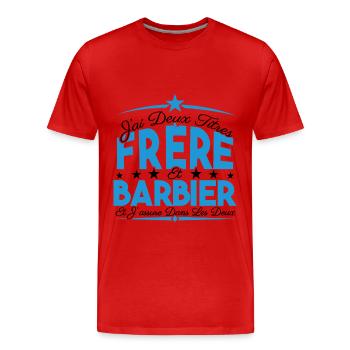 J'ai deux titres frère et Barbier. Cadeau frère. - T-shirt bio Premium Homme - rouge - Devant - Damien (186cm)