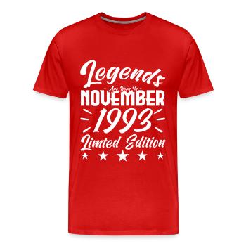 Legends are born in NOVEMBER 1993 anniversary gift - T-shirt bio Premium Homme - rouge - Devant - Damien (186cm)