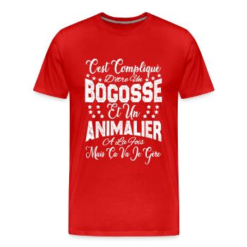 c'est compliqué d'être un Bogosse et un Animalier. - T-shirt bio Premium Homme - rouge - Devant - Damien (186cm)
