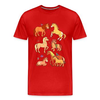 6 chevaux, poneys, poulains, enfants, femmes, filles, équitation - T-shirt bio Premium Homme - rouge - Devant - Damien (186cm)