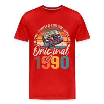 Vintage Born 1990 Birthday Original 1990 - Men's Premium Organic T-Shirt - red - Front - Damien (186cm)