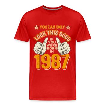 Geburtstag 1987 Jahrgang 1987 geboren 1987 - Männer Premium Bio T-Shirt - Rot - Vorne - Damien (186cm)