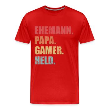 Ehemann Papa Gamer Held Gaming Vatertag Vintage - Männer Premium Bio T-Shirt - Rot - Vorne - Damien (186cm)