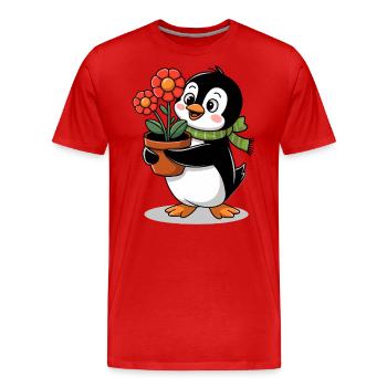 Pingouin avec pot de fleurs dans le jardin pour jardinier - T-shirt bio Premium Homme - rouge - Devant - Damien (186cm)