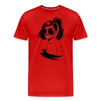 Stilvolle Frau Mit Sonnenbrille Und Pferdeschwanz - Männer Premium Bio T-Shirt - Rot - Vorne - Damien (186cm)