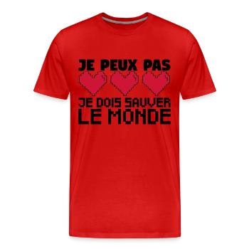 je peux pas je dois sauver le monde. jeux vidéo. - T-shirt bio Premium Homme - rouge - Devant - Damien (186cm)