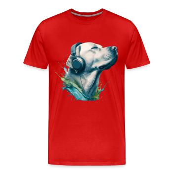 Labrador Retriever Hund Musik Kopfhörer Labbi Wau - Männer Premium Bio T-Shirt - Rot - Vorne - Damien (186cm)